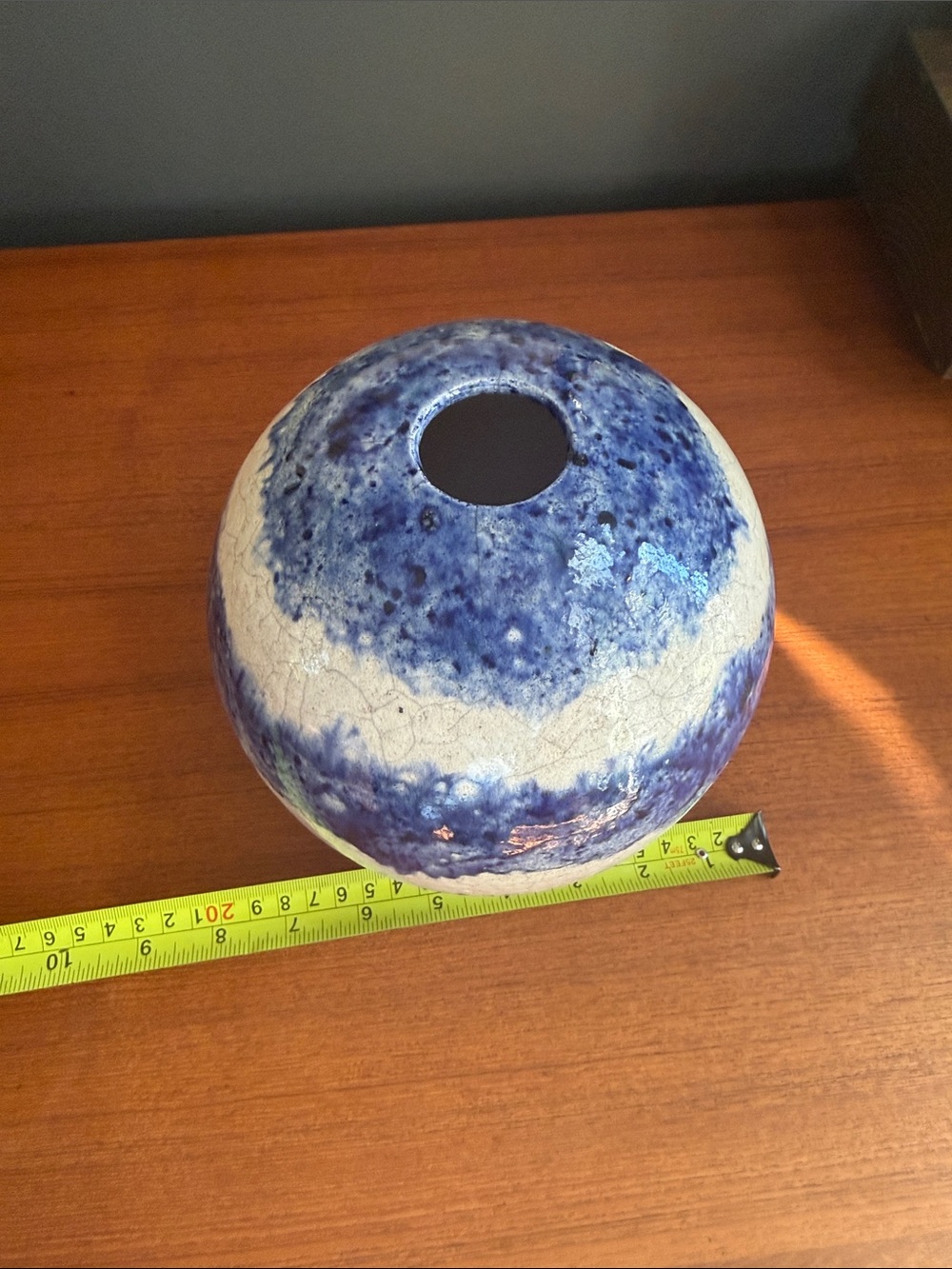Hand Crafted Indigo and Ivory Ceramic Sphere - Picture 9 of 10